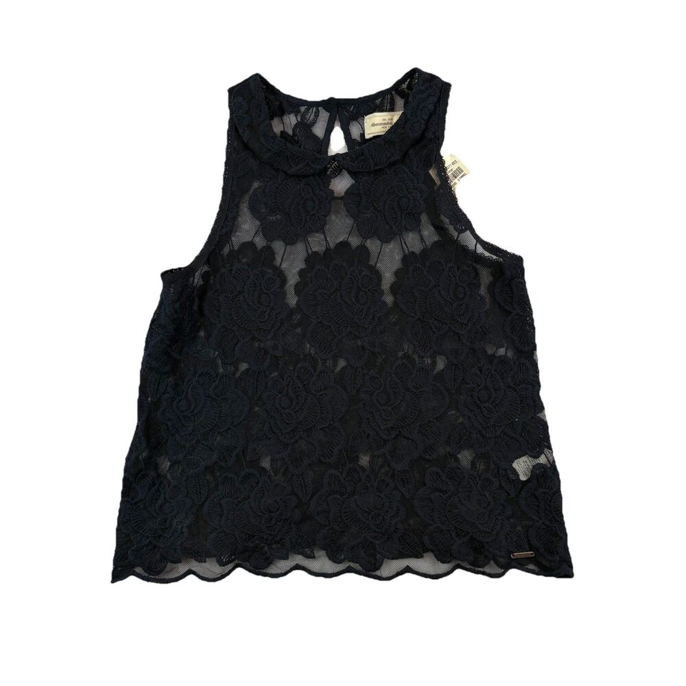 Abercrombie Fitch Lace Rose Floral Top Blouse Womens XS Navy Blue NWT Sleeveless